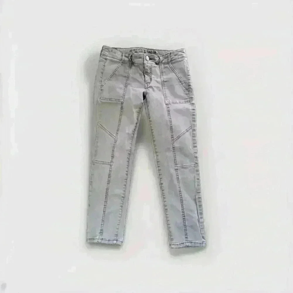 American Eagle Super High Rise Jegging Crop Jeans Sz 0 Next Level Stretch Light